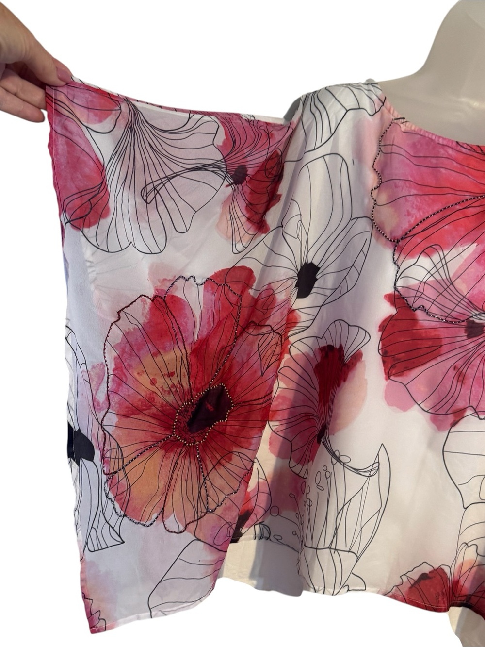CHICO'S Floral Sheer Flutter Top attached Solid White Tank - Picture 3 of 10